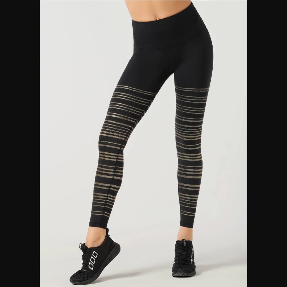 Lorna Jane Intensity Compression Full Length Tights Size M Black and Gold